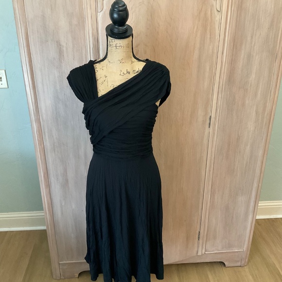 Tracy Reese Anthropologie black stretch jersey asymmetrical ruched midi dress - Picture 11 of 16